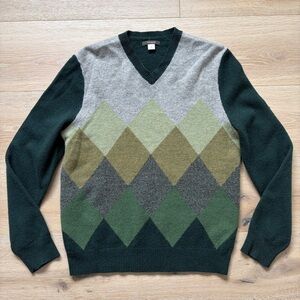Express M Sweater Lamb wool argyle green vintage grandpa Unisex knit grunge *R19